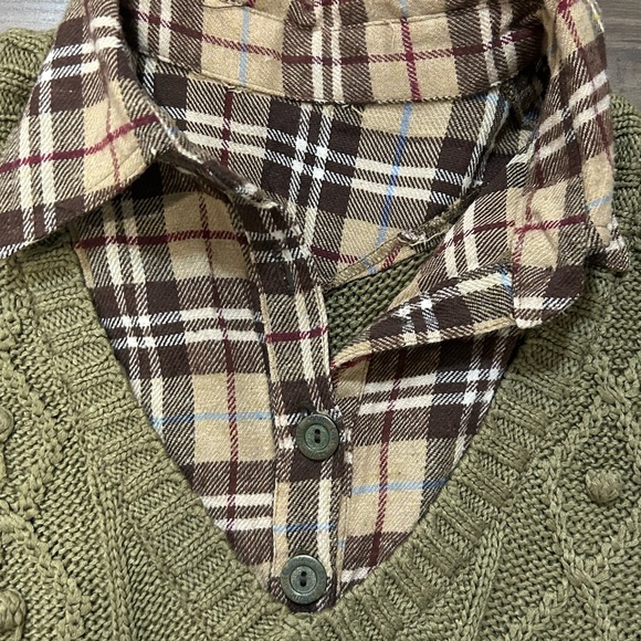 Green Knit Dress With Plaid Collar And Pockets - Picture 3 of 5